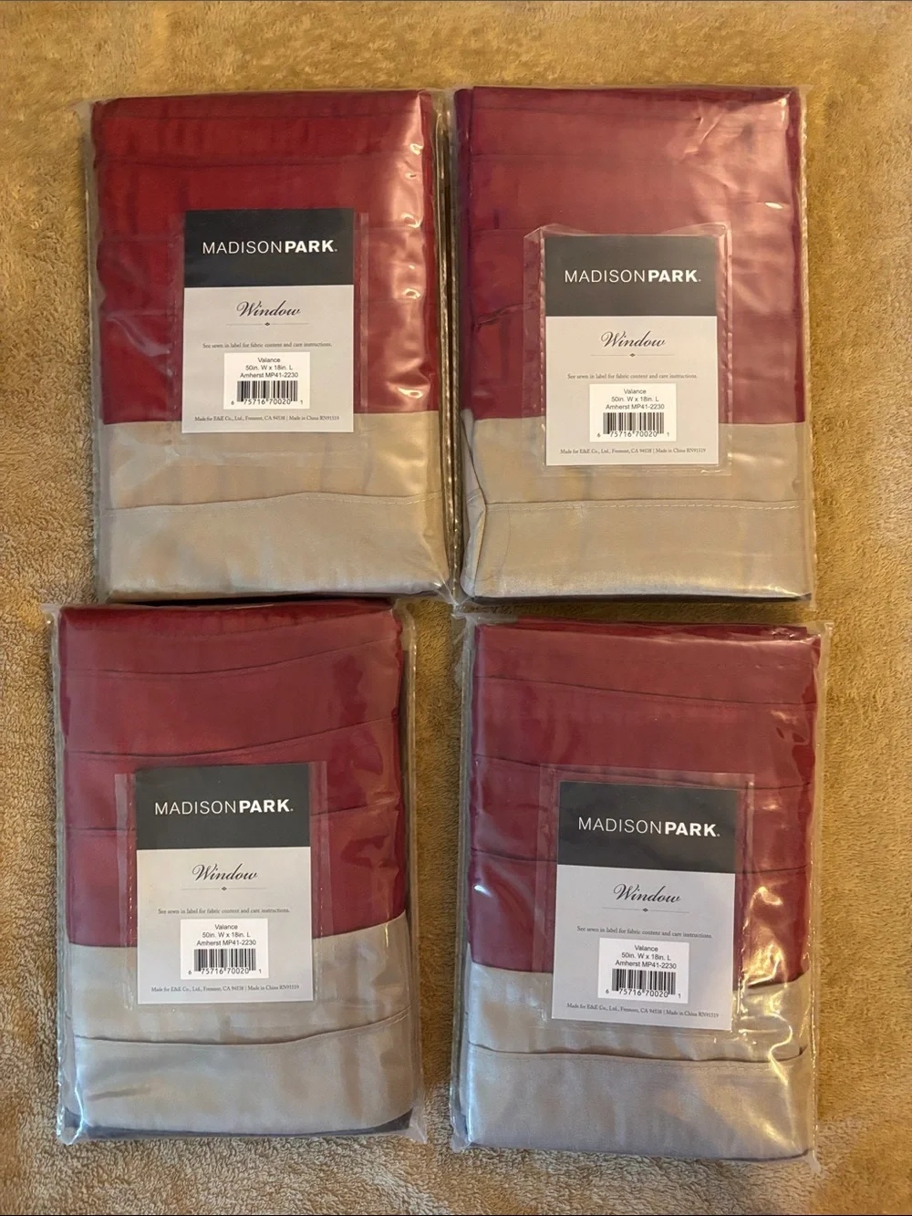 Madison Park Two-Tone Red and Silver Window Valance